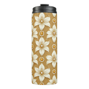 Luxurious Gold Floral Pattern With White Lily Moti Thermal Tumbler