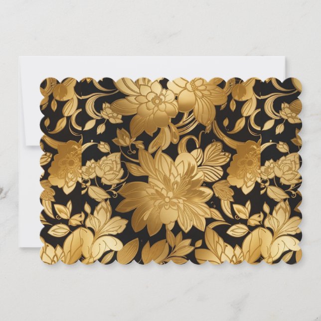 Luxurious Gold Floral Print On Black Background  Invitation (Front)