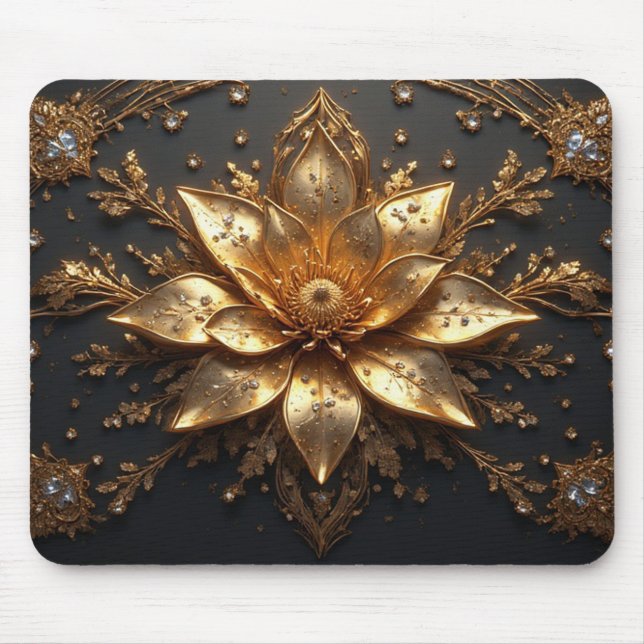 Luxurious Gold Flower Mouse Mat (Front)