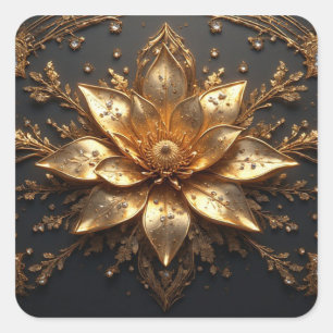 Luxurious Gold Flower Square Sticker
