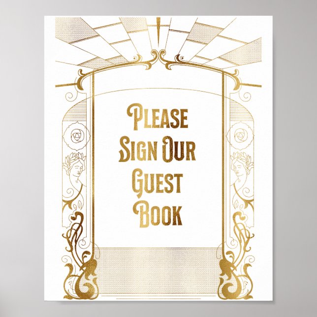 Luxurious Gold Foil Art Deco Guest Book Sign (Front)