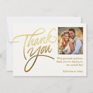 Luxurious Gold Foil & Ivory Photo Wedding Thank You Card