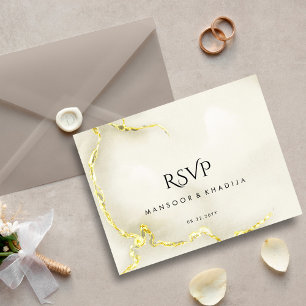 Luxurious Gold Foil Marble Texture Wedding RSVP Postcard