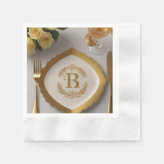 luxurious gold foil monogram paper napkin