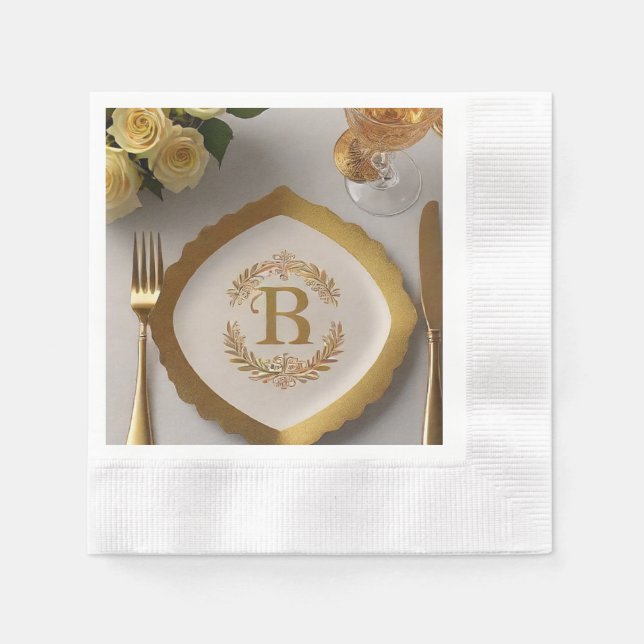 luxurious gold foil monogram paper napkin (Front)