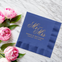 Luxurious Gold Foil Stamped Wedding Napkins (Blue)