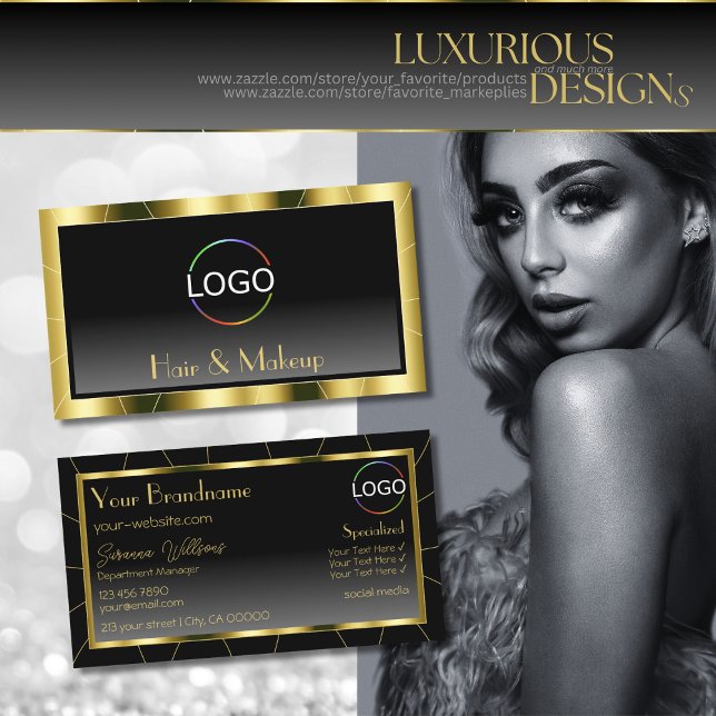 Luxurious Gold Frame Black Gradient Chic with Logo Business Card (Creator Uploaded)