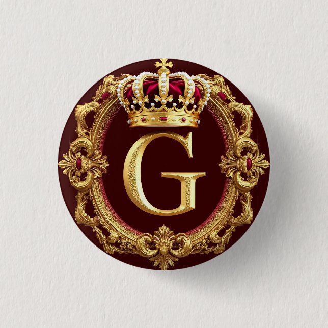 Luxurious Gold Frame With Crowned Monogram 3 Cm Round Badge (Front)