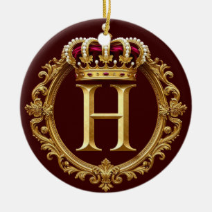 Luxurious Gold Frame With Crowned Monogram Ceramic Tree Decoration