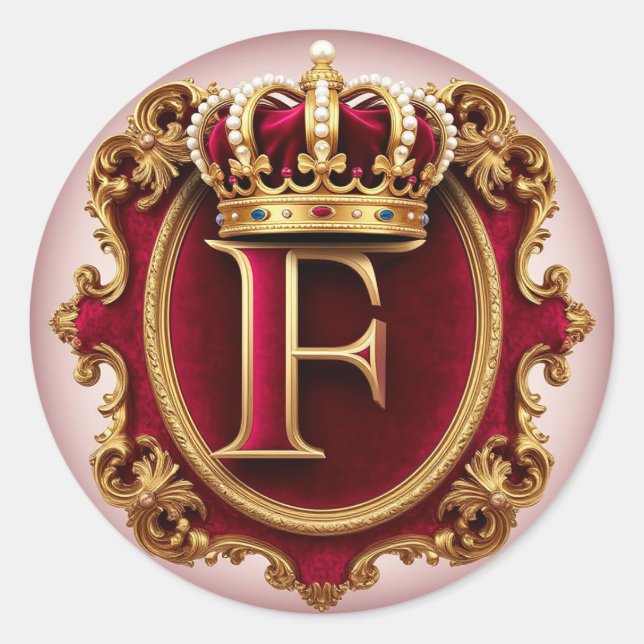 Luxurious Gold Frame With Crowned Monogram Classic Round Sticker (Front)