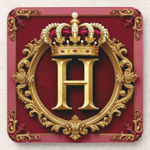 Luxurious Gold Frame With Crowned Monogram Coaster