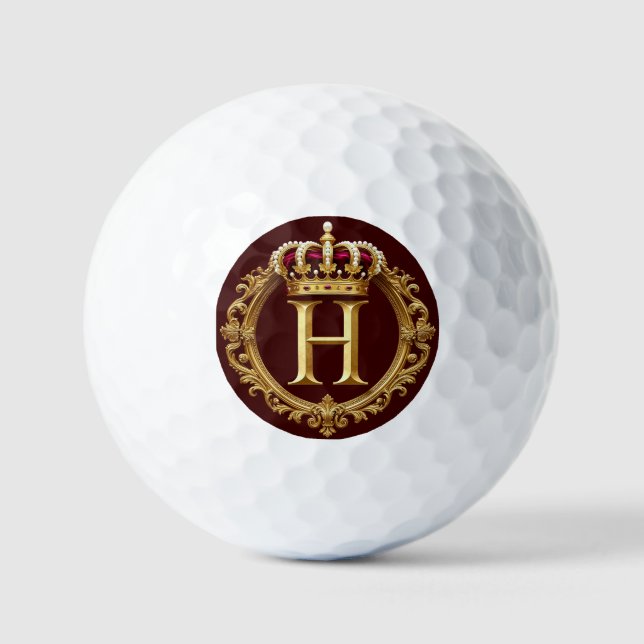 Luxurious Gold Frame With Crowned Monogram Golf Balls (Front)