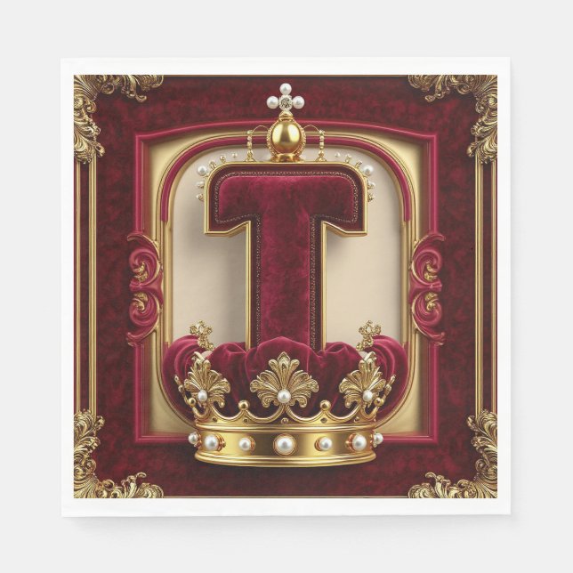 Luxurious Gold Frame With Crowned Monogram Napkin (Front)