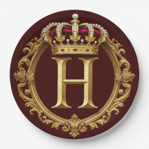 Luxurious Gold Frame With Crowned Monogram Paper Plate