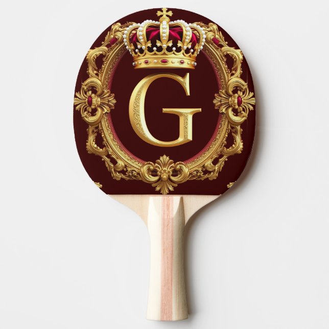 Luxurious Gold Frame With Crowned Monogram Ping Pong Paddle (Front)