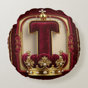 Luxurious Gold Frame With Crowned Monogram Round Cushion