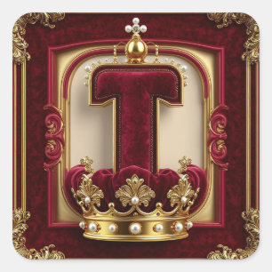 Luxurious Gold Frame With Crowned Monogram Square Sticker
