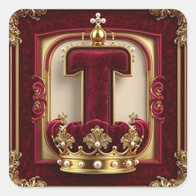Luxurious Gold Frame With Crowned Monogram Square Sticker (Front)