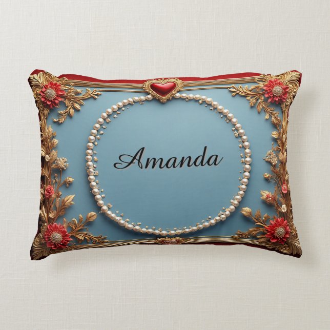 Luxurious Gold Frame With Pearls Decorative Cushion (Front)