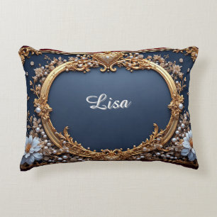 Luxurious Gold Frame With Pearls Decorative Cushion