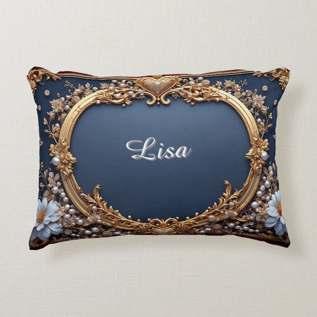 Luxurious Gold Frame With Pearls Decorative Cushion (Front)