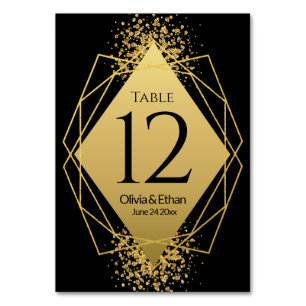 Luxurious Gold Geometric on Black Table Number