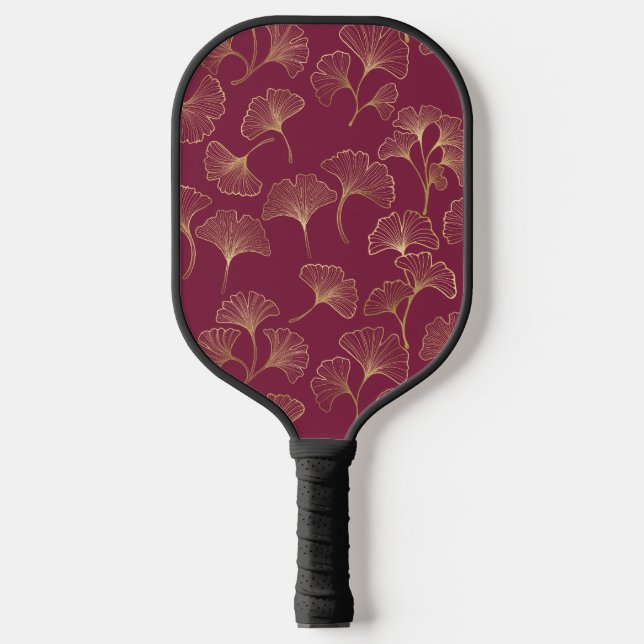Luxurious Gold Ginkgo Leaves on Deep Burgundy (1) Pickleball Paddle (Front)