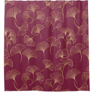 Luxurious Gold Ginkgo Leaves on Deep Burgundy (1) Shower Curtain