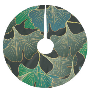 Luxurious gold Ginkgo, vintage art. Brushed Polyester Tree Skirt
