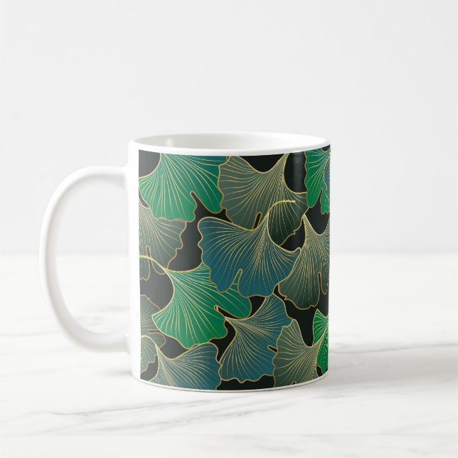 Luxurious gold Ginkgo, vintage art. Coffee Mug (Left)
