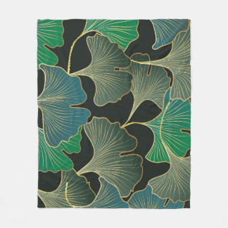 Luxurious gold Ginkgo, vintage art. Fleece Blanket