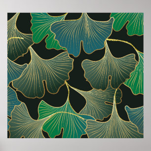 Luxurious gold Ginkgo, vintage art. Poster