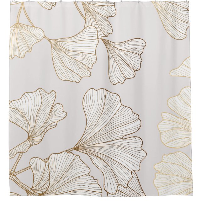 Luxurious Gold Ginkgo Vintage Design Shower Curtain (Front)
