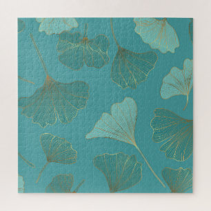 Luxurious gold Ginkgo, vintage wallpaper. Jigsaw Puzzle