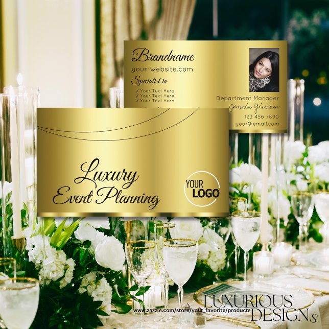 Luxurious Gold Glamourous with Logo and Photo Business Card (Creator Uploaded)