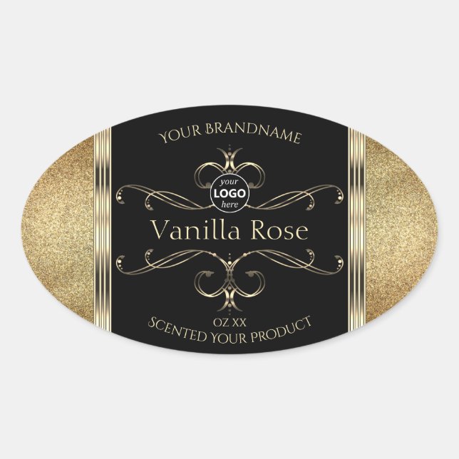 Luxurious Gold Glitter Black Product Labels Logo (Front)