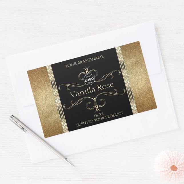 Luxurious Gold Glitter Black Product Labels Logo (Envelope)