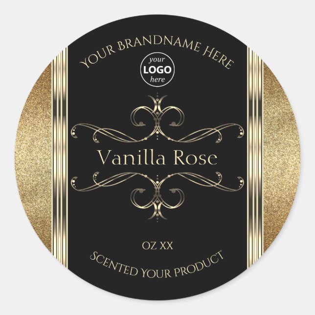 Luxurious Gold Glitter Black Product Labels Logo (Front)