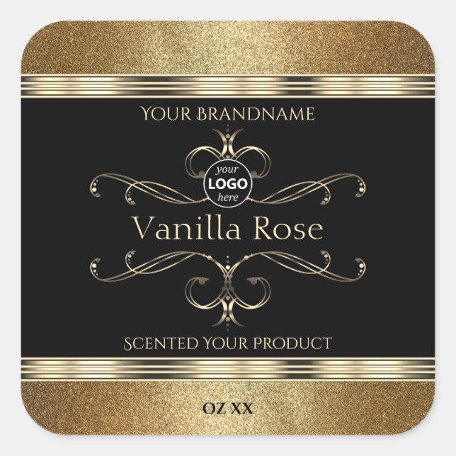 Luxurious Gold Glitter Black Product Labels Logo (Front)