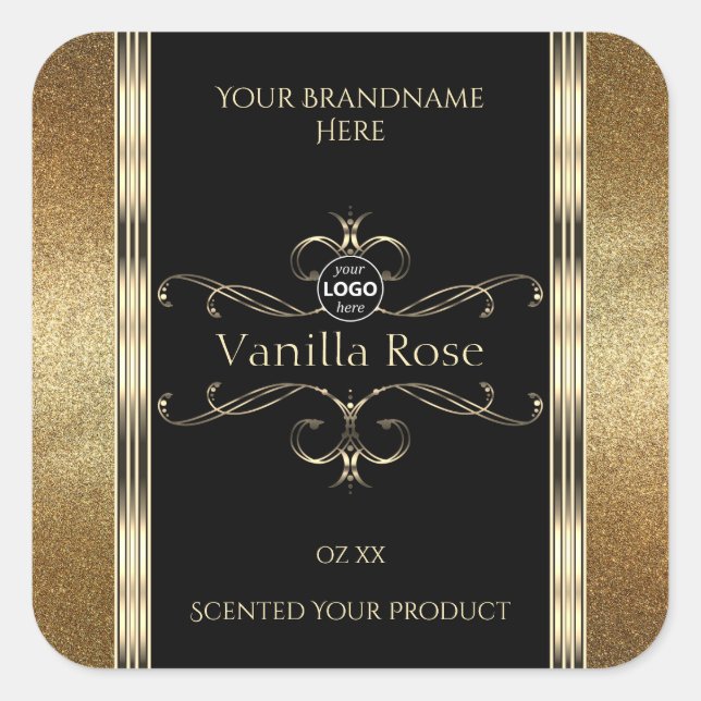 Luxurious Gold Glitter Black Product Labels Logo (Front)