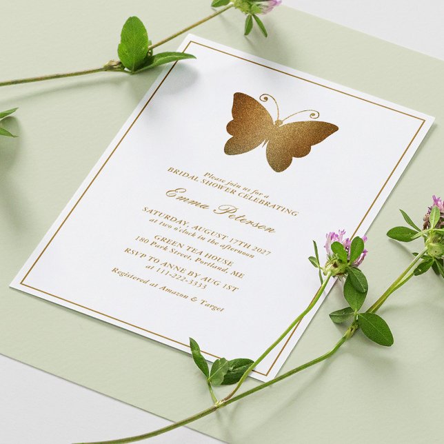 Luxurious Gold Glitter Butterfly Bridal Shower Invitation (Personalized Luxurious Gold Glitter Butterfly Bridal Shower Invitation)