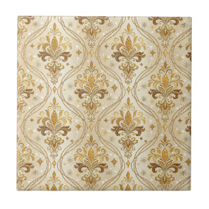 Luxurious Gold Glitter Damask Royal Palace Pattern Tile