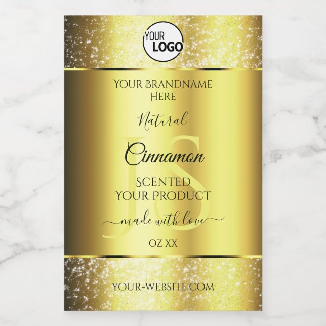 Luxurious Gold Glitter Product Label Monogram Logo (Single Label)
