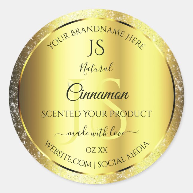 Luxurious Gold Glitter Product Label with Monogram (Front)