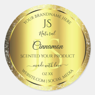 Luxurious Gold Glitter Product Label with Monogram