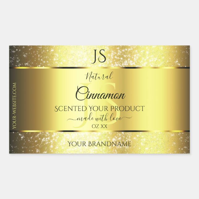 Luxurious Gold Glitter Product Label with Monogram (Front)