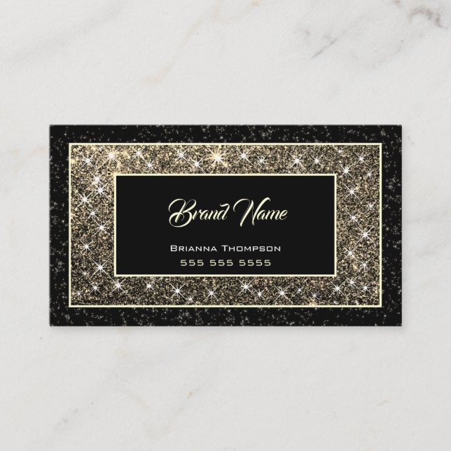 Luxurious Gold Glitter Shimmery Stars Dark Black Business Card (Front)