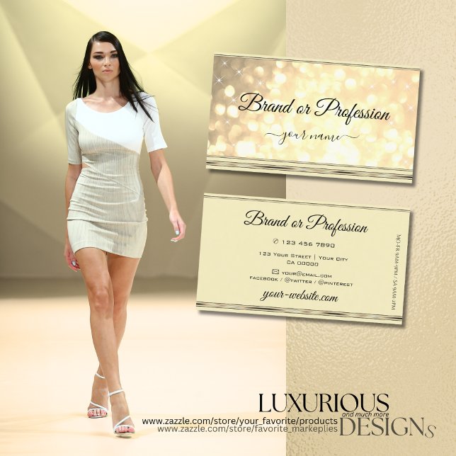 Luxurious Gold Glitter Sparkle Stars Beige Golden Business Card (Creator Uploaded)