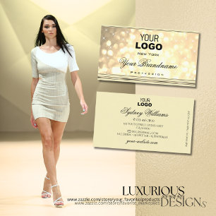 Luxurious Gold Glitter Stars Logo Beige and Golden Business Card