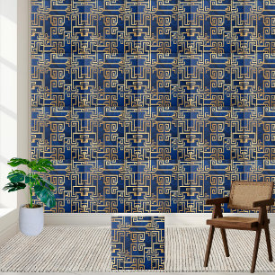  Luxurious Gold Greek Key Pattern on Deep Blue  Tile